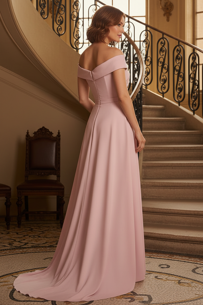 Off-the-Shoulder Satin Gown with Sequin Floral Skirt Overlay