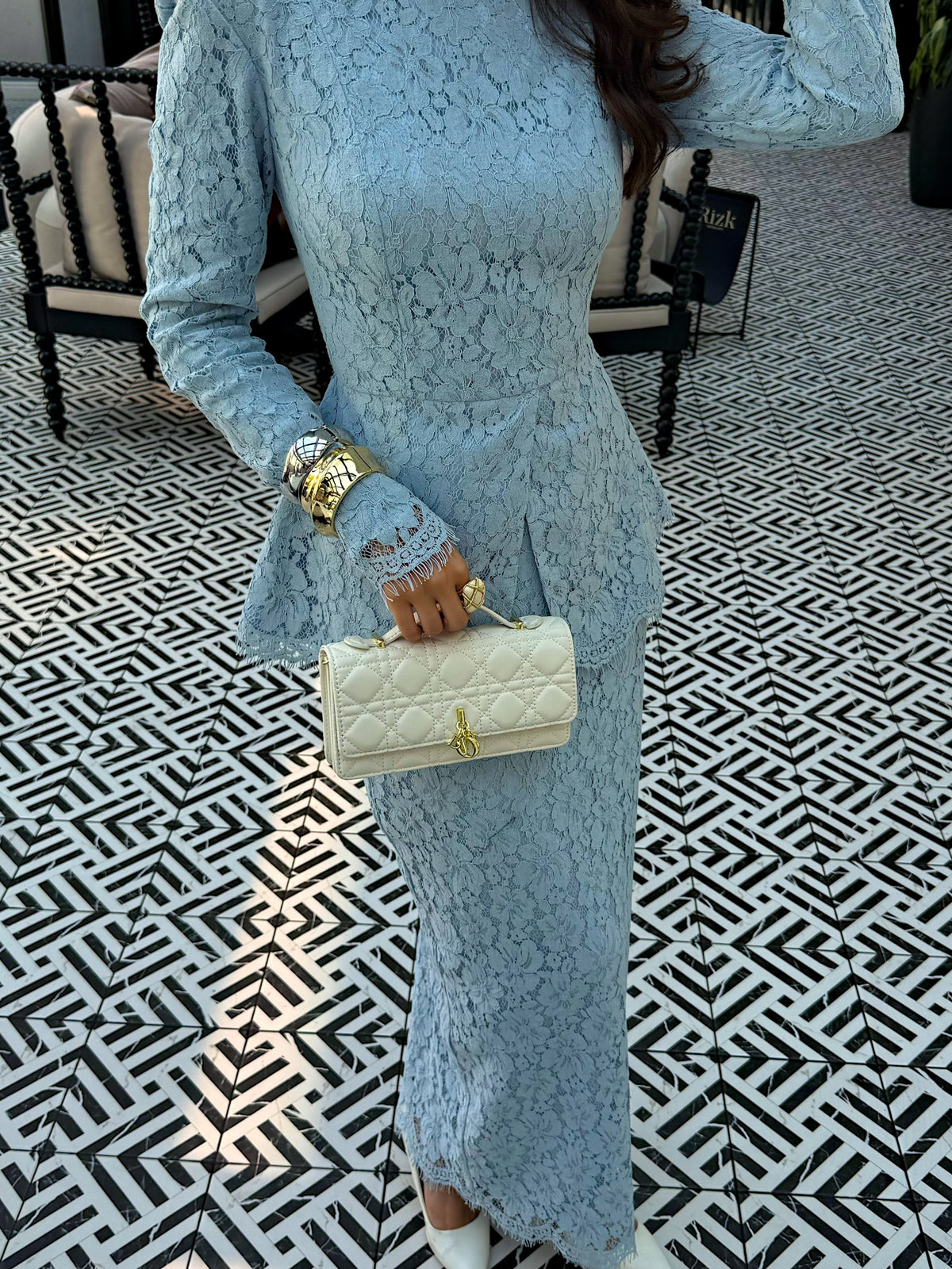 Lace Peplum Maxi Dress with Long Sleeves
