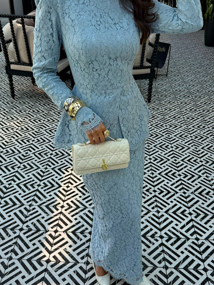 Lace Peplum Maxi Dress with Long Sleeves