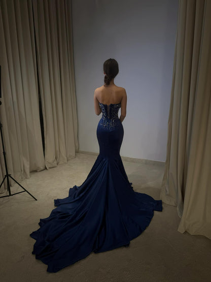Strapless Corset Mermaid Gown with Beaded Bodice