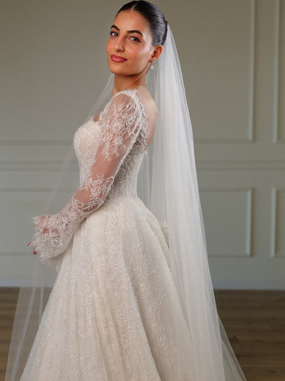 Lace Corset Ball Gown Wedding Dress with Sleeves