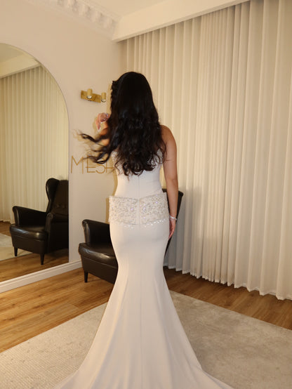 Beaded Halter Mermaid Evening Gown with Train