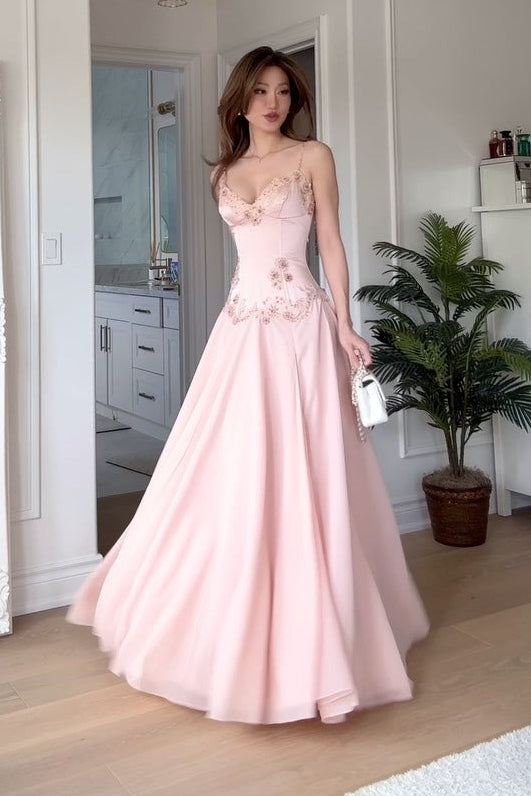 Floral Applique Corset A-Line Evening Gown