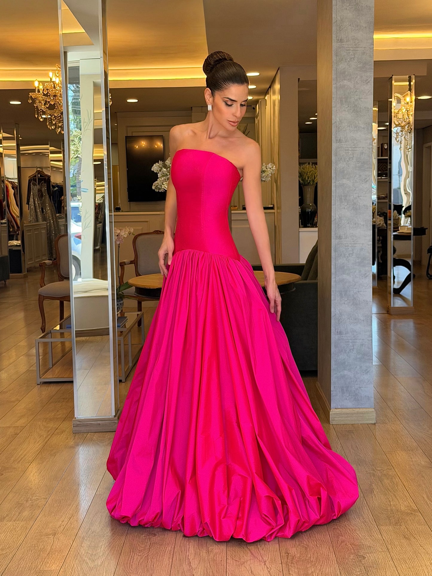 Strapless Ball Gown with Bubble Hem Skirt