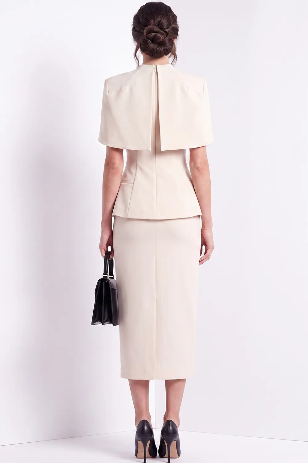 Cape Sleeve Peplum Midi Dress