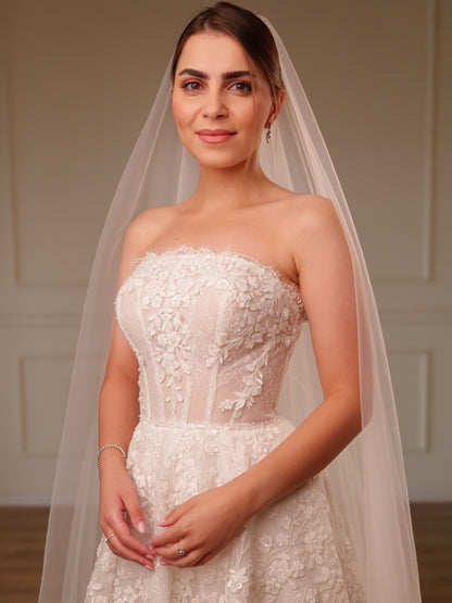 Strapless Floral Lace A-Line Wedding Dress