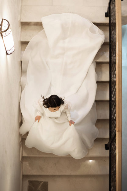 A-Line Wedding Dress with Puffy Sheer Sleeves