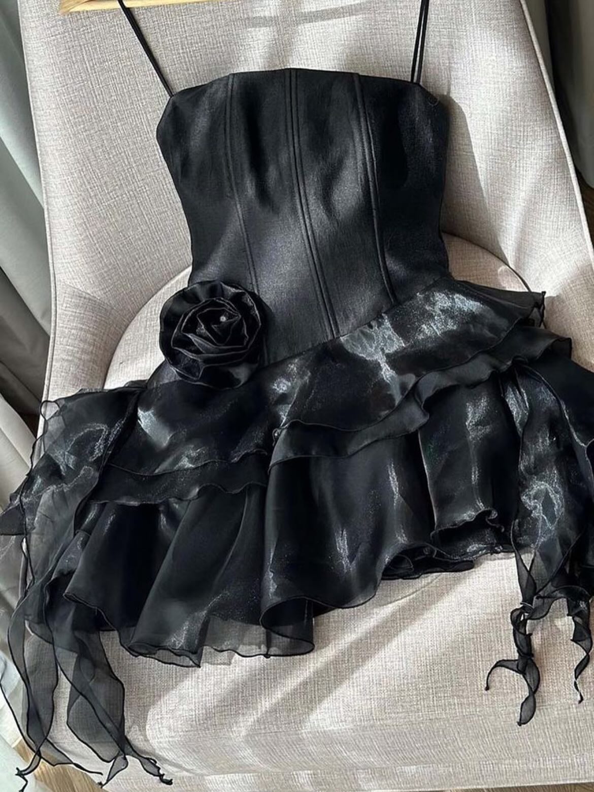Asymmetrical Tiered Corset Dress with 3D Flower