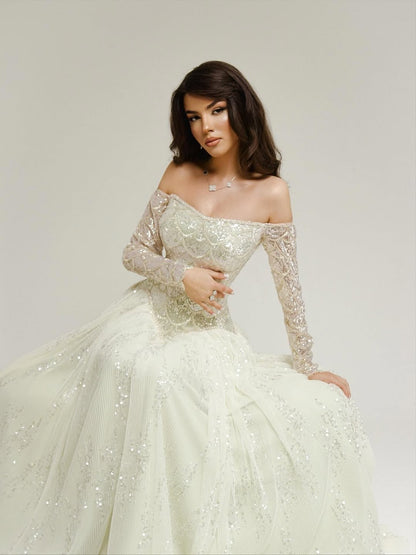 Off-Shoulder Beaded Ball Gown