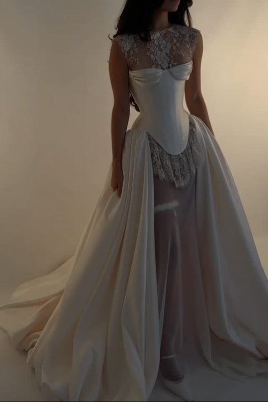 Corset Bridal Gown with Lace Illusion Neckline