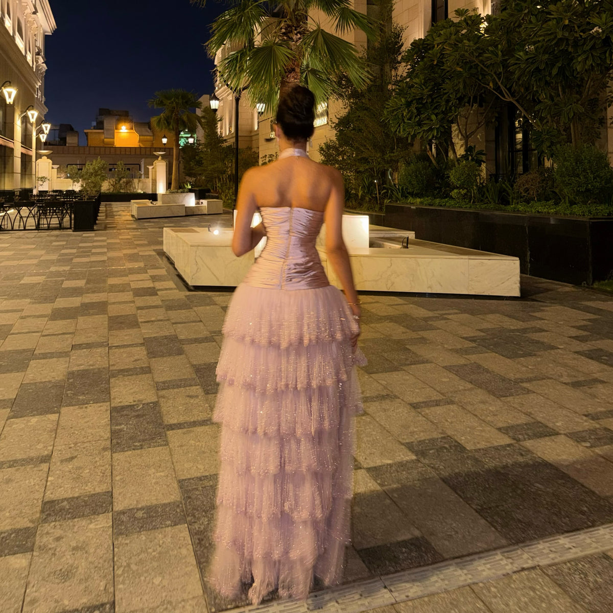 Halter Ruched Bodice Tiered Ball Gown