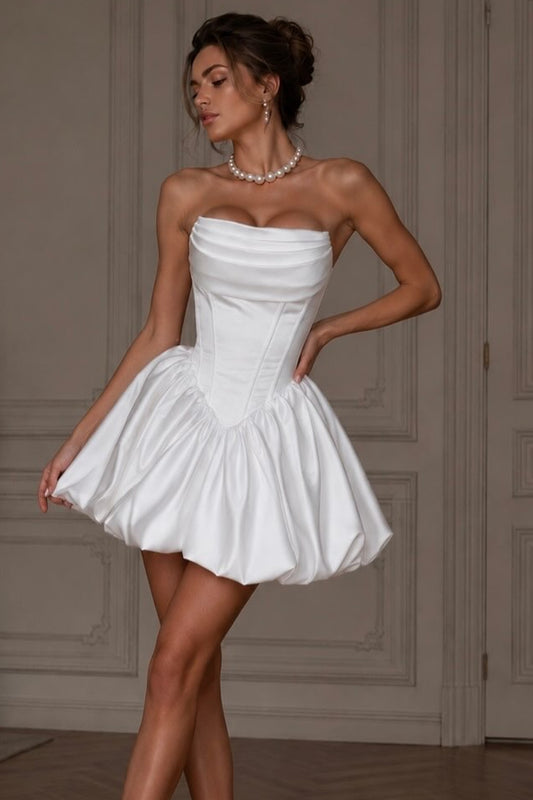 Strapless Lace-Up Corset Mini Dress with Bubble Skirt