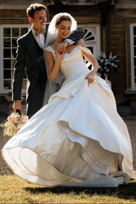 Tiered Ball Gown Wedding Dress with Draped Bodice