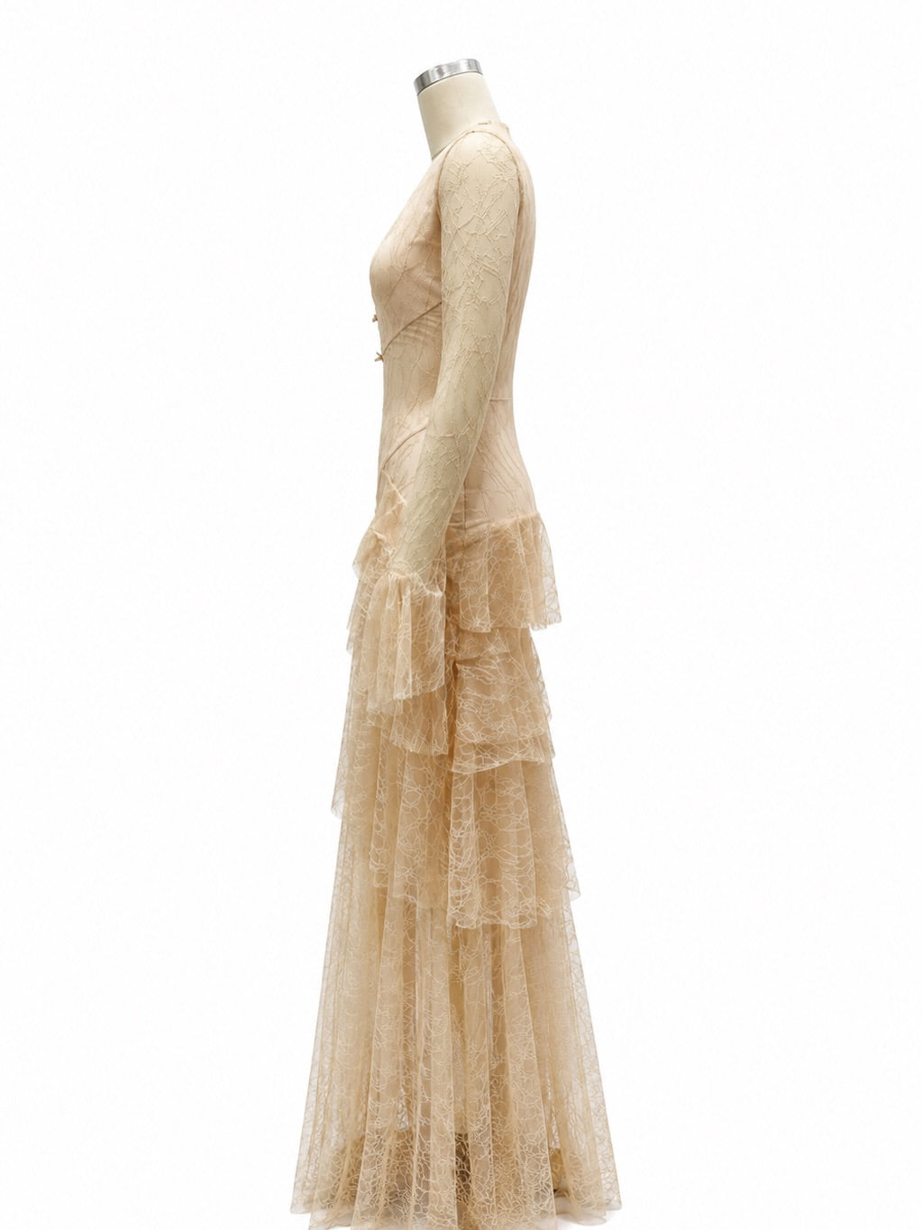 Vintage Inspired Tiered Lace Evening Gown