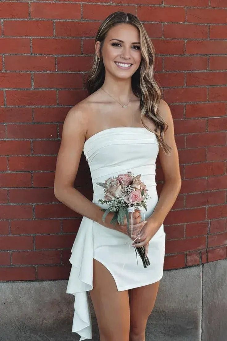 Strapless Ruched Mini Dress with Side Drape
