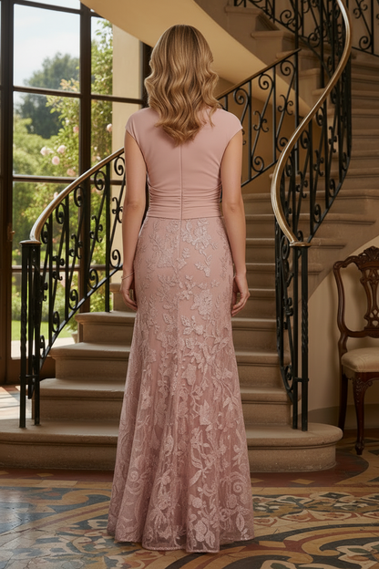 Ruched Evening Gown with 3D Flower and Lace Skirt