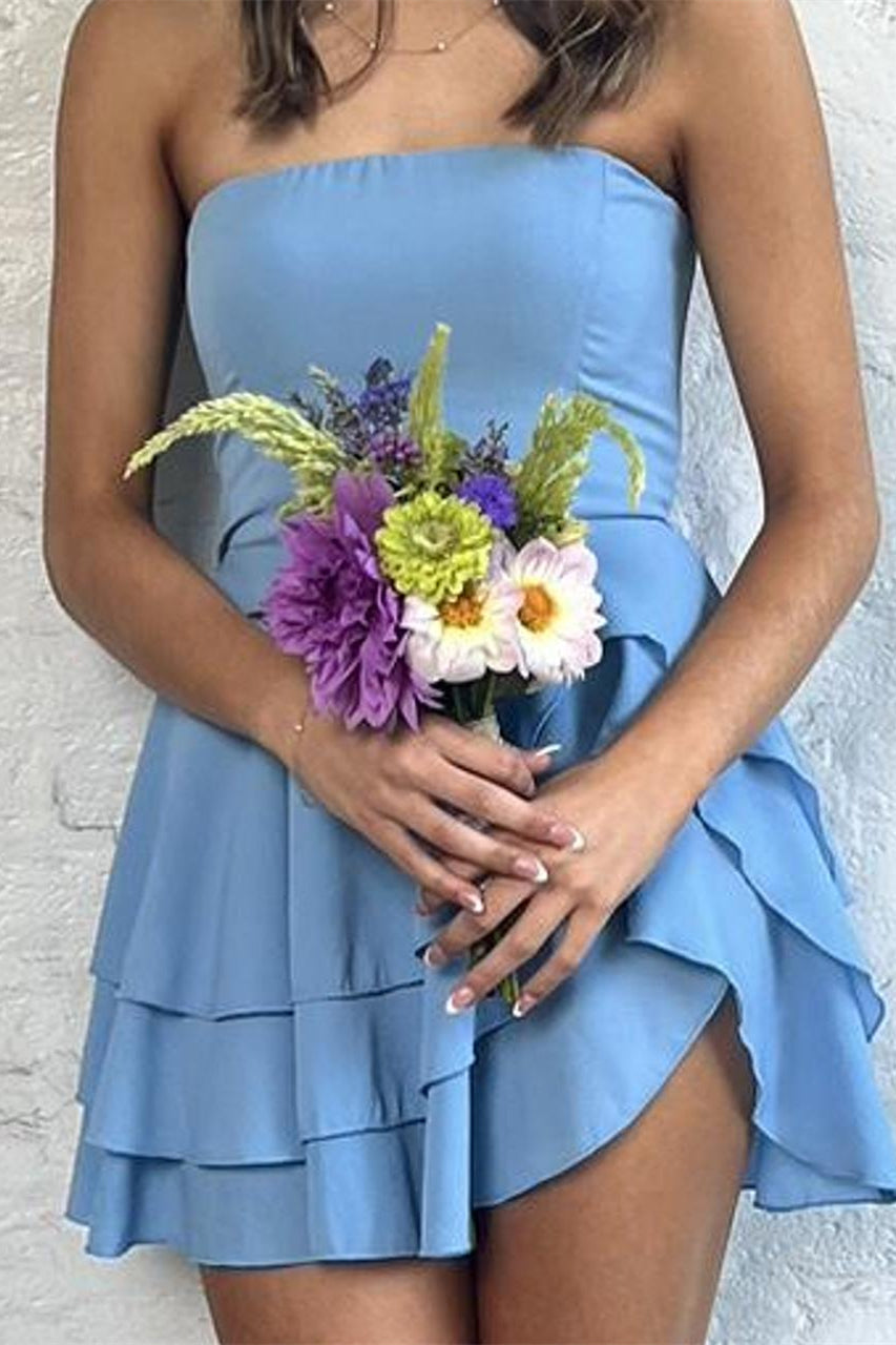 Strapless Tiered Ruffle Mini Dress