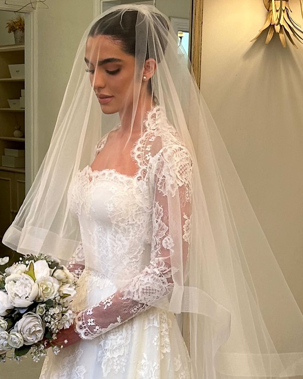 Lace Long Sleeve A-Line Wedding Dress with Train