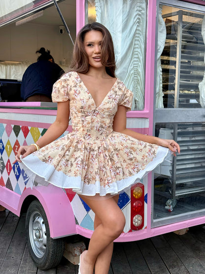 Floral Corset Mini Dress with Puff Sleeves