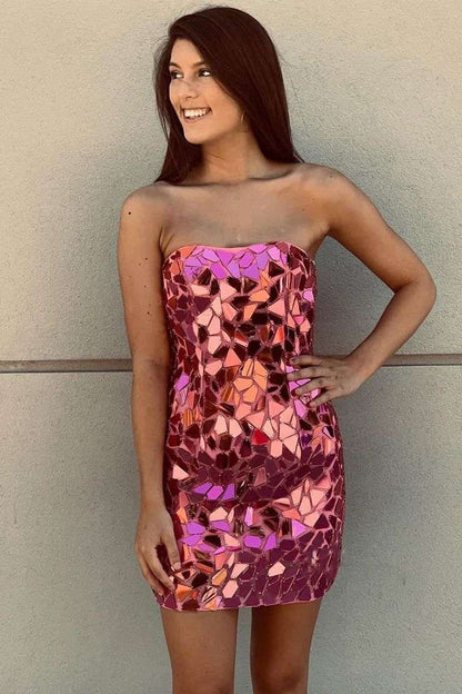 Strapless Mosaic Mirror Mini Dress