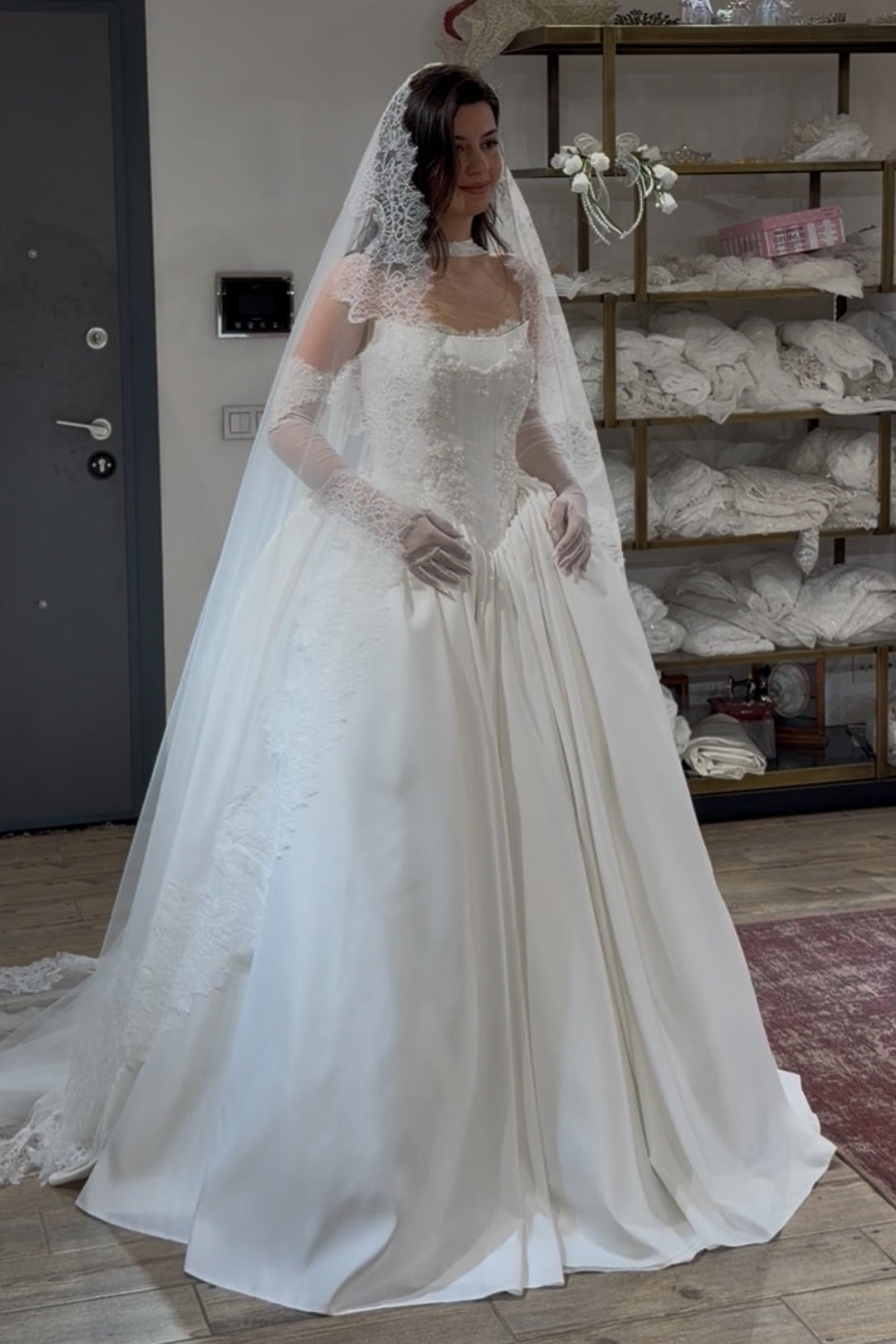 Basque Waist Ball Gown Wedding Dress with Cape