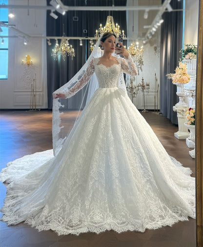 Corset Lace Ball Gown Wedding Dress with Cathedral Train