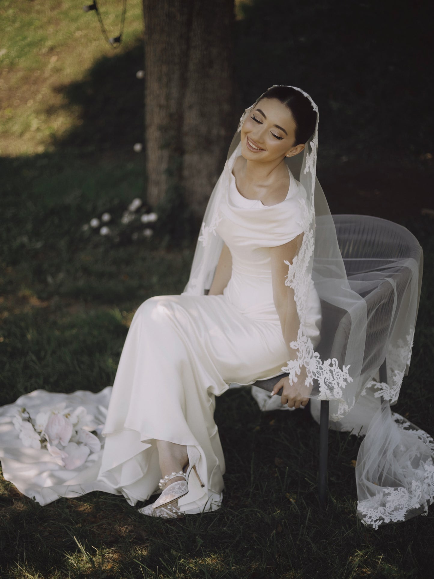 Off-the-Shoulder Satin Wedding Dress