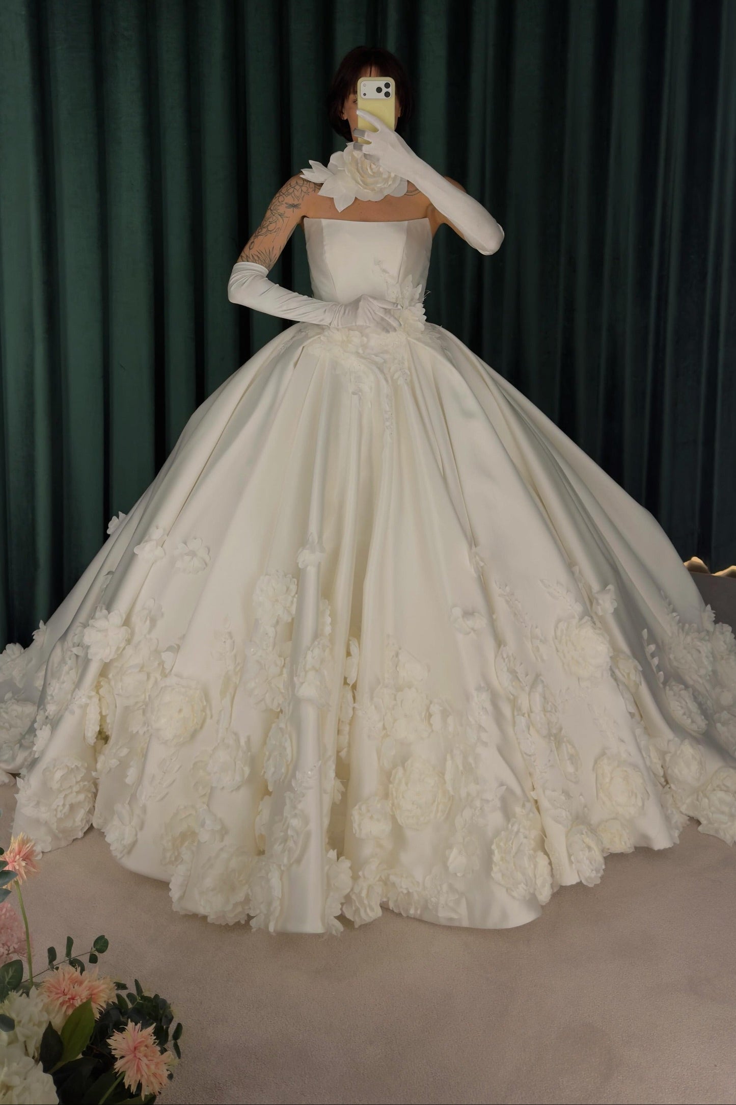 Strapless Ball Gown Wedding Dress with 3D Florals
