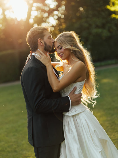 Off-Shoulder Lace Bodice Ball Gown Wedding Dress