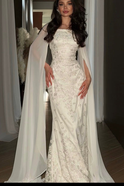 Lace Fit and Flare Wedding Dress with Cape