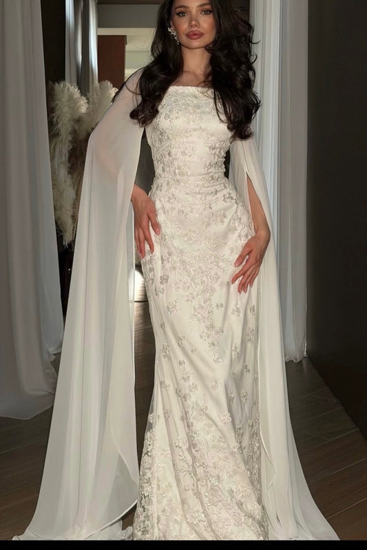 Lace Fit and Flare Wedding Dress with Cape