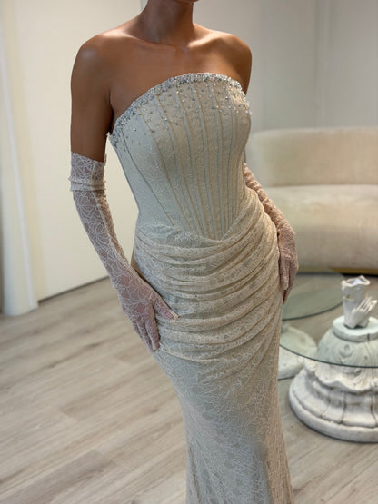 Strapless Lace Corset Mermaid Gown with Gloves