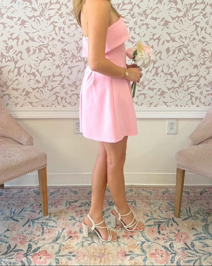 Strapless A-Line Mini Dress with Fold-Over Bodice