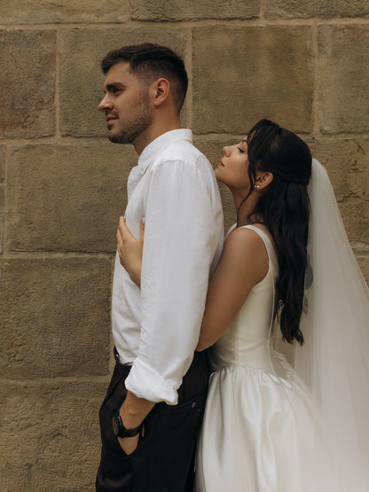 Scoop Neck Ball Gown Wedding Dress with Veil