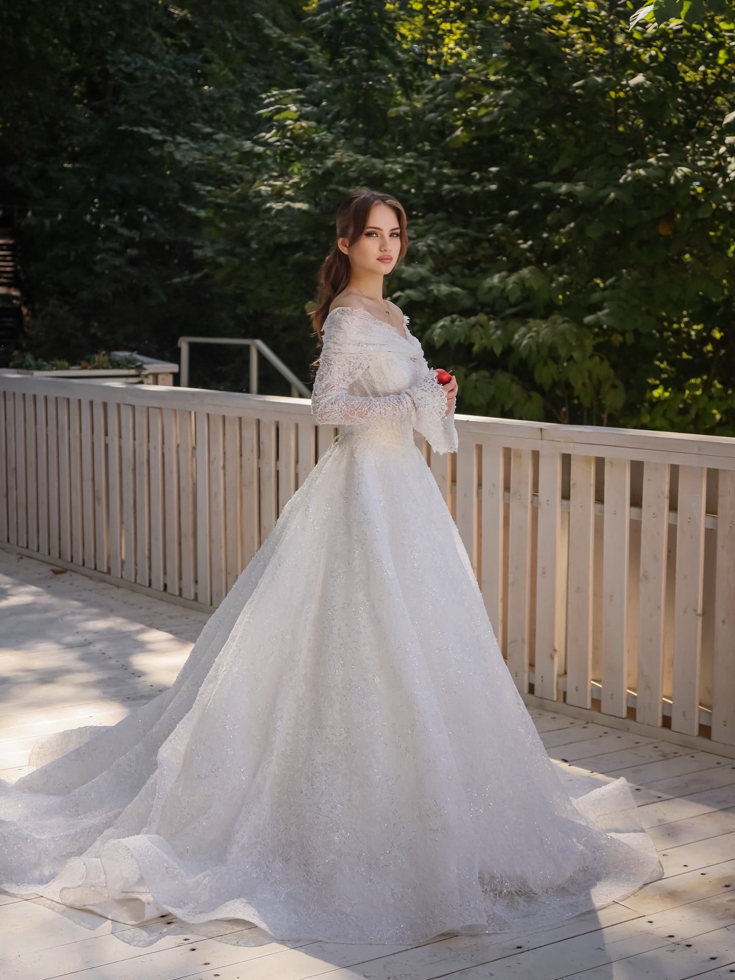 Off-the-Shoulder Long Sleeve Lace Ball Gown