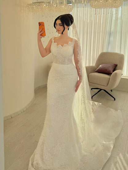 Scalloped Mermaid Wedding Dress with Cape