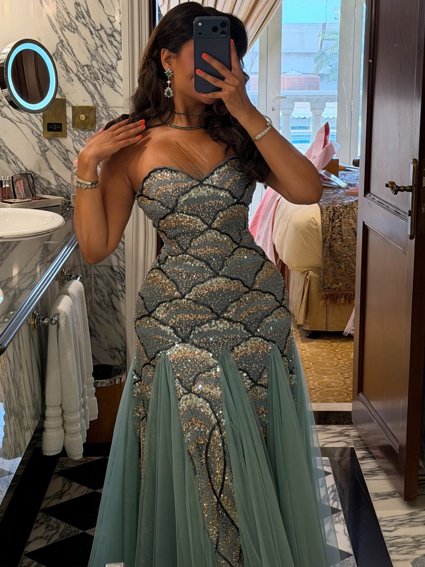 Sequin Mermaid Bodice Tulle Evening Gown
