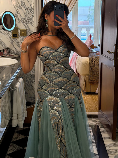 Sequin Mermaid Bodice Tulle Evening Gown