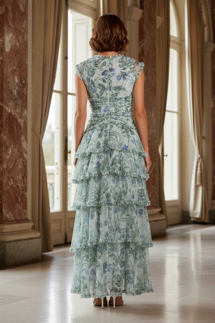 Floral Print Tiered Ruffle Maxi Dress