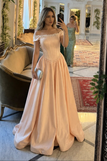 Off-the-Shoulder Corset Satin Ball Gown