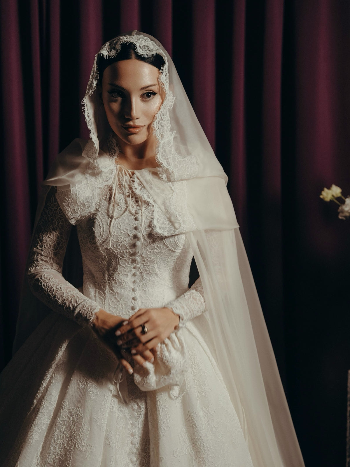 Lace Ball Gown Wedding Dress with Cape & Long Sleeves