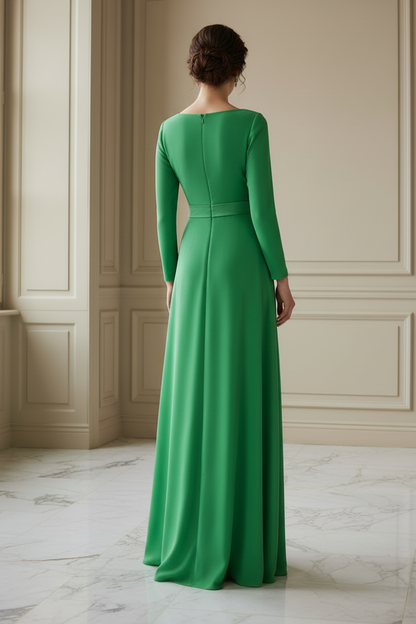 Elegant Long Sleeve V-Neck Crepe Gown
