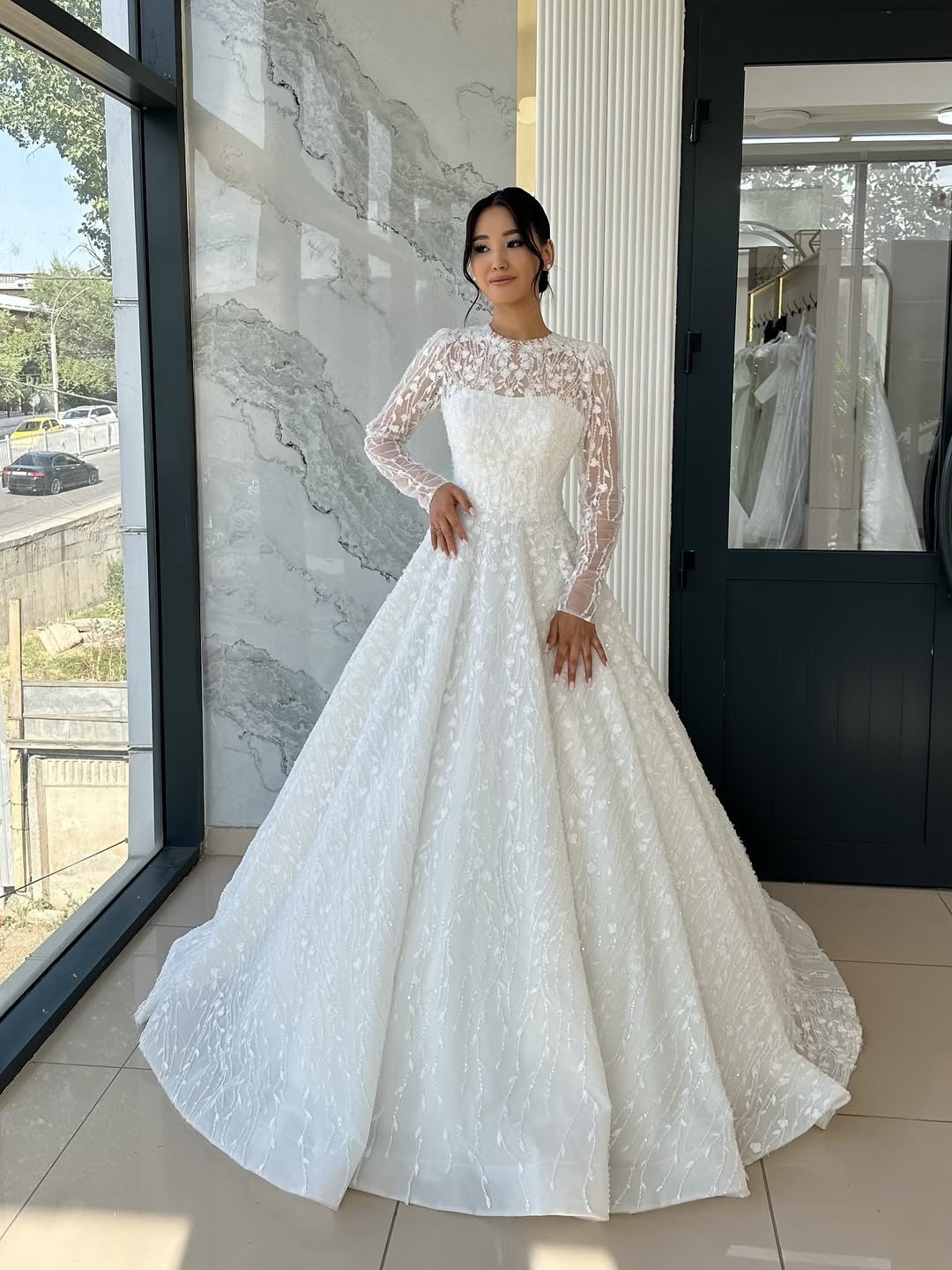 Illusion Long Sleeve Ball Gown Wedding Dress