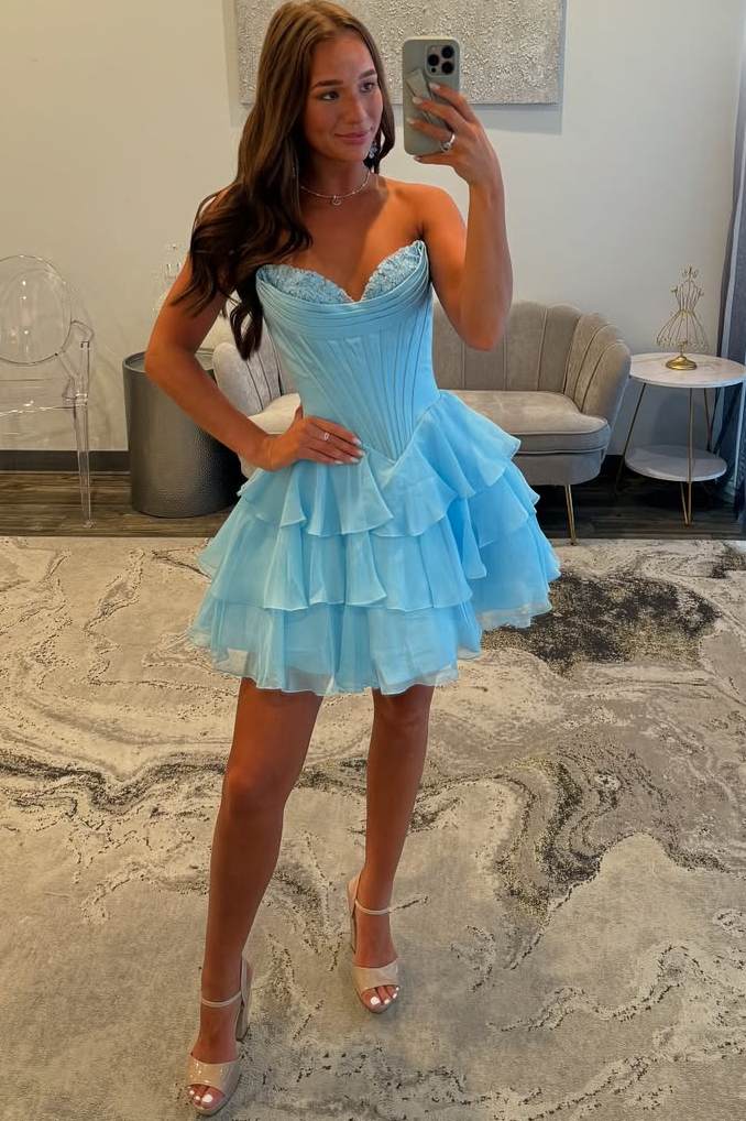 Strapless Corset Tiered Ruffle Homecoming Dress