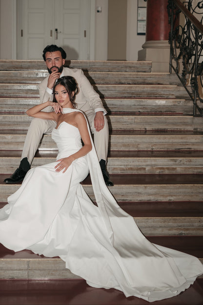 Strapless Wedding Dress with Trailing Neck Drape