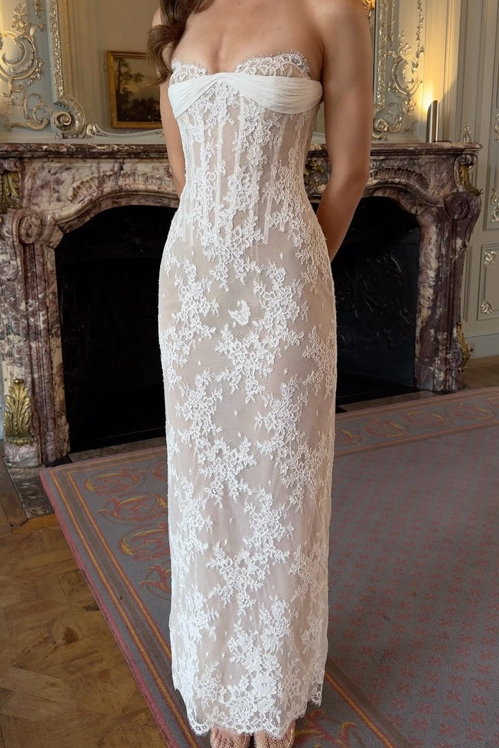 Strapless Lace Corset Column Wedding Dress