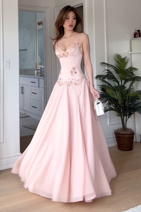 Floral Applique Corset A-Line Evening Gown