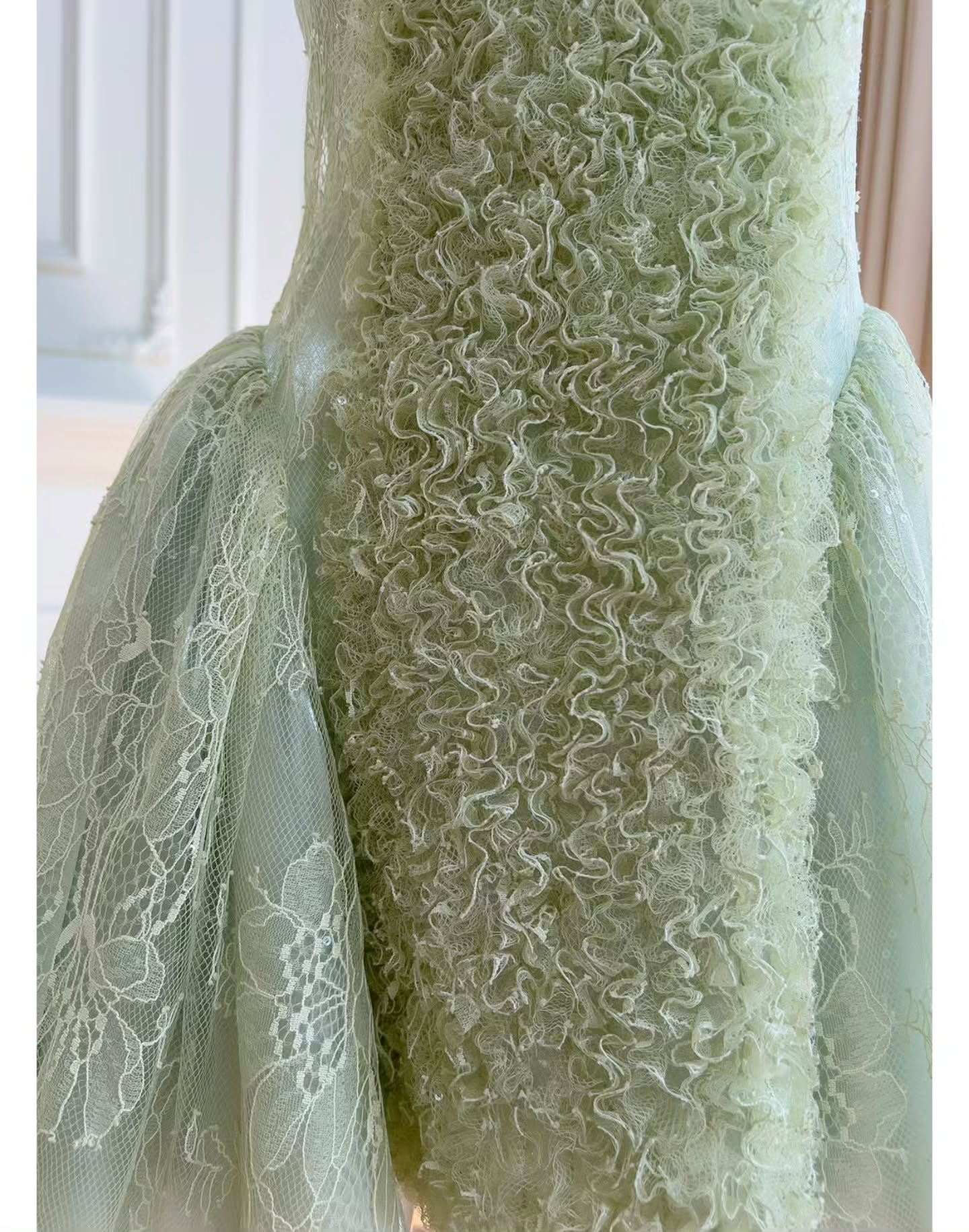 Lace and Tulle Ruffled Mini Dress with Bow