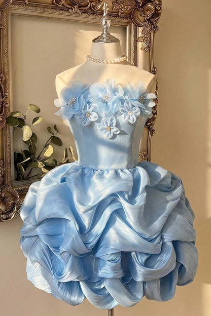 3D Floral Strapless Pick-Up Skirt Mini Dress