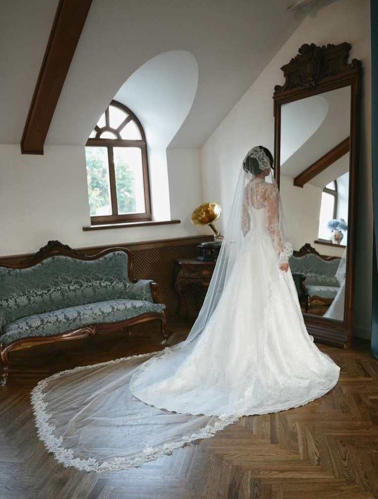 Elegant High-Neck Lace A-Line Wedding Dress